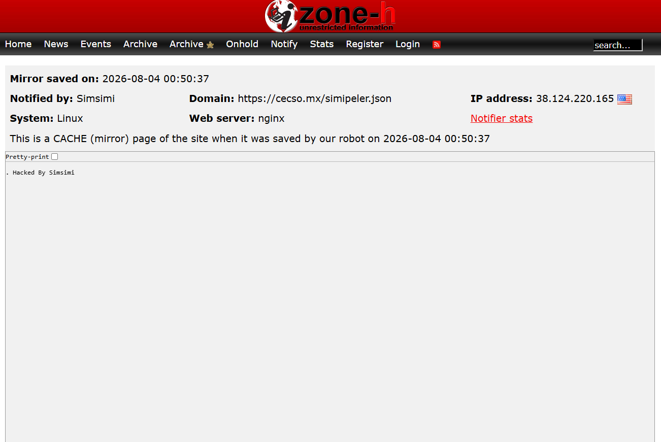 Simsimi targets the website of Celulosa y Corrugados de Sonora S.A. de C.V