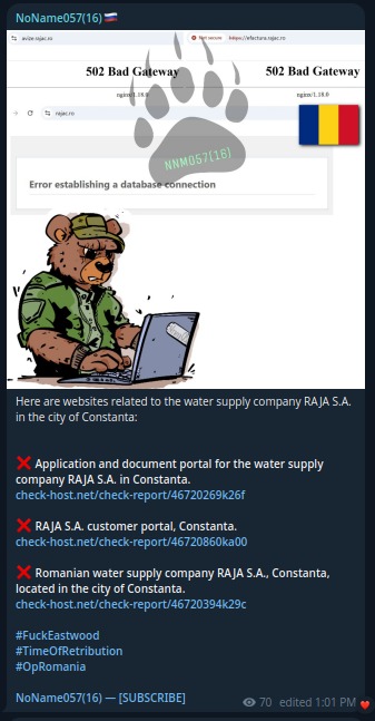 NoName targets the website of RAJA Constanta