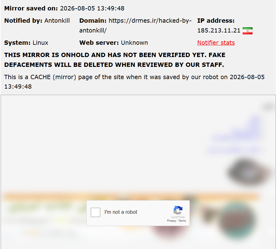 Antonkill targets the website of Dr. Mes