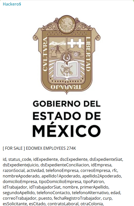 Alleged data breach of Gobierno del Estado de México (EDOMEX)