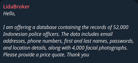 Alleged data leak of Indonesian Police Officers