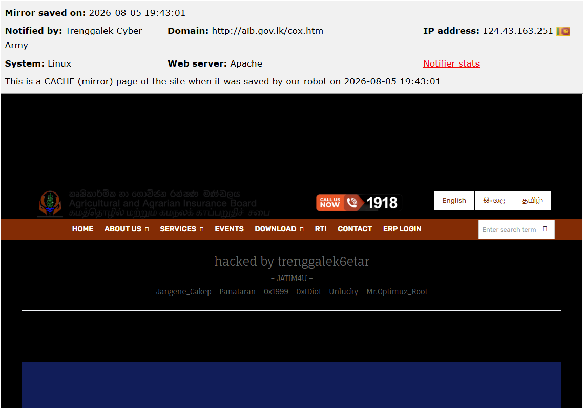 Trenggalek Cyber Army targets the website of Agricultural and Agrarian Insurance Board