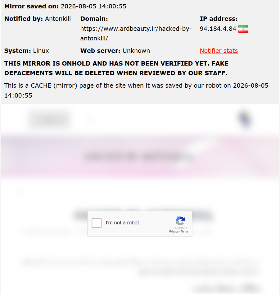 Antonkill targets the website of ArdBeauty