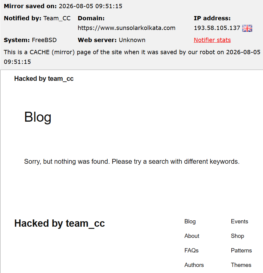 Team_CC targets the website of Sun Solar Kolkata