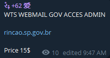 Alleged sale of webmail administrator access to the Prefeitura Municipal de Rincão.