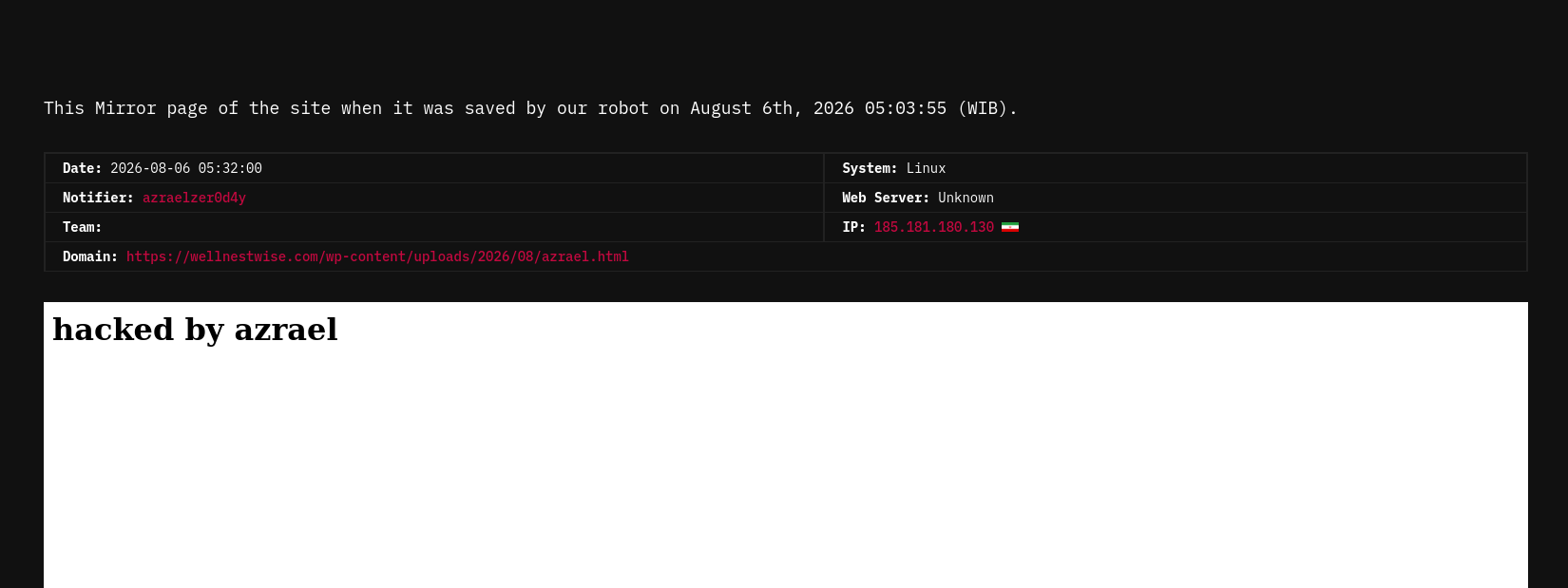azraelzer0d4y targets the website of Well Nest Wise