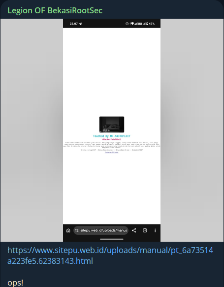 Legion OF BekasiRootSec targets the website of SitePu