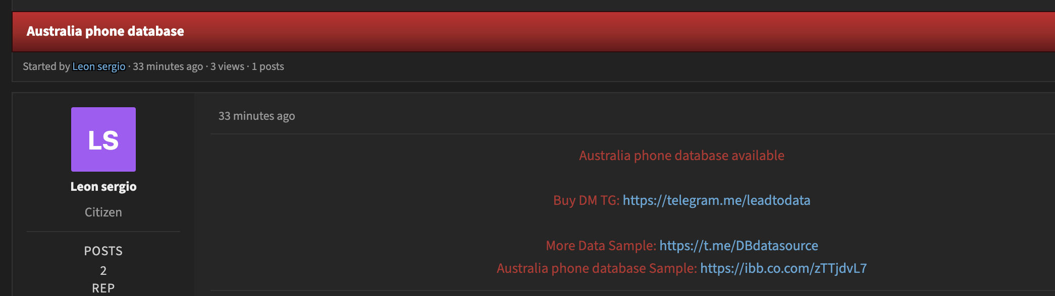 Alleged data leak of Australia Phone Database