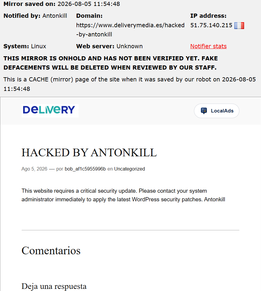 Antonkill targets the website of Delivery Media S.L.