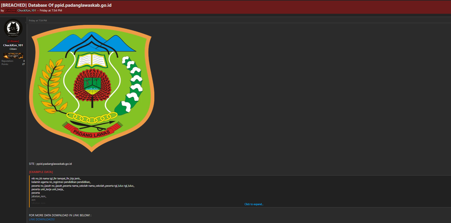 Alleged data breach of Padang Lawas Regency