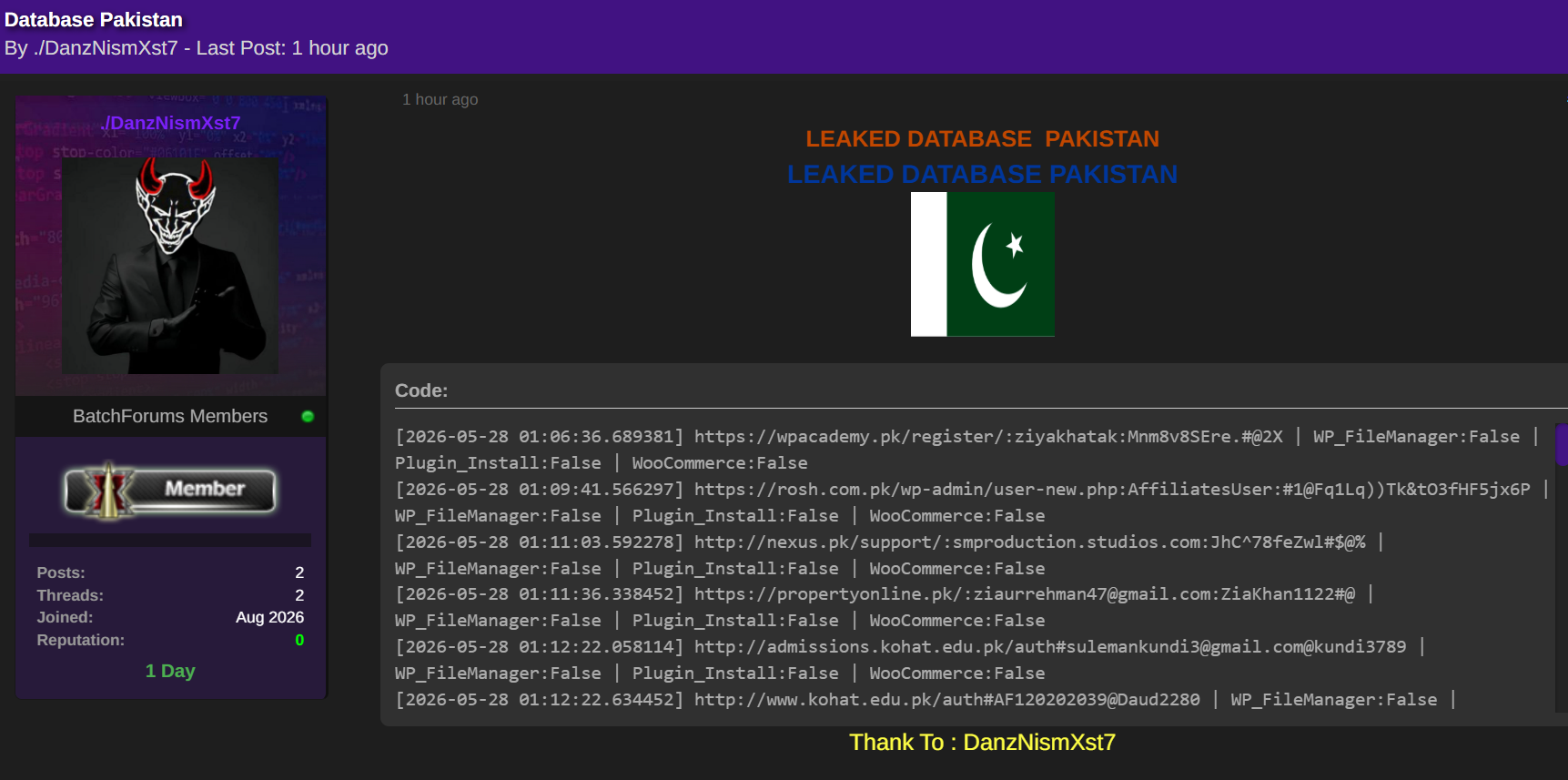 Alleged Data Leak of Pakistan Database
