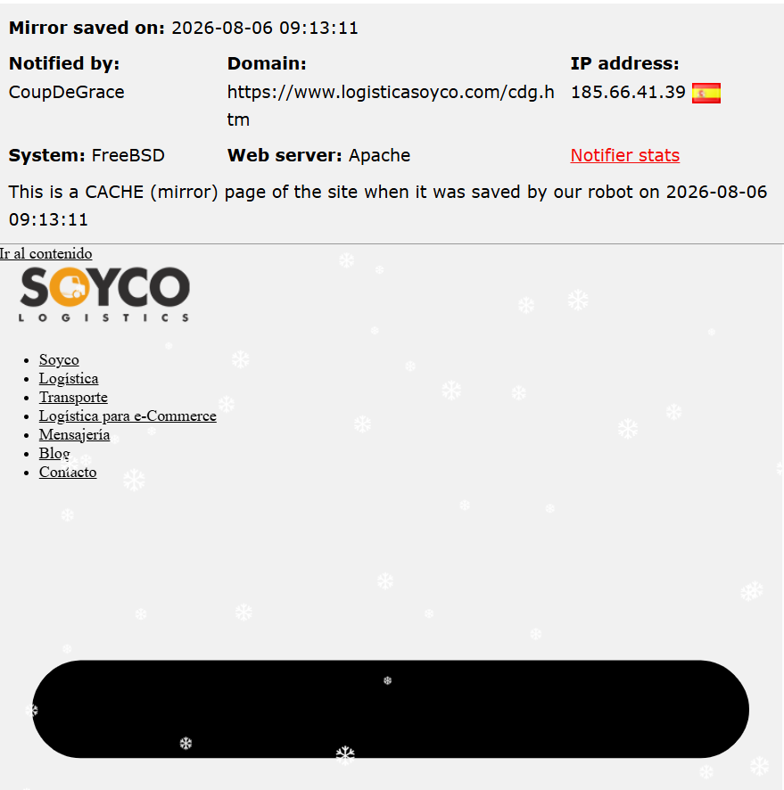 CoupDeGrace targets the website of SOYCO Logistics