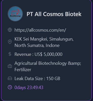 All Cosmos Industries Sdn. Bhd. falls victim to Gunra Ransomware