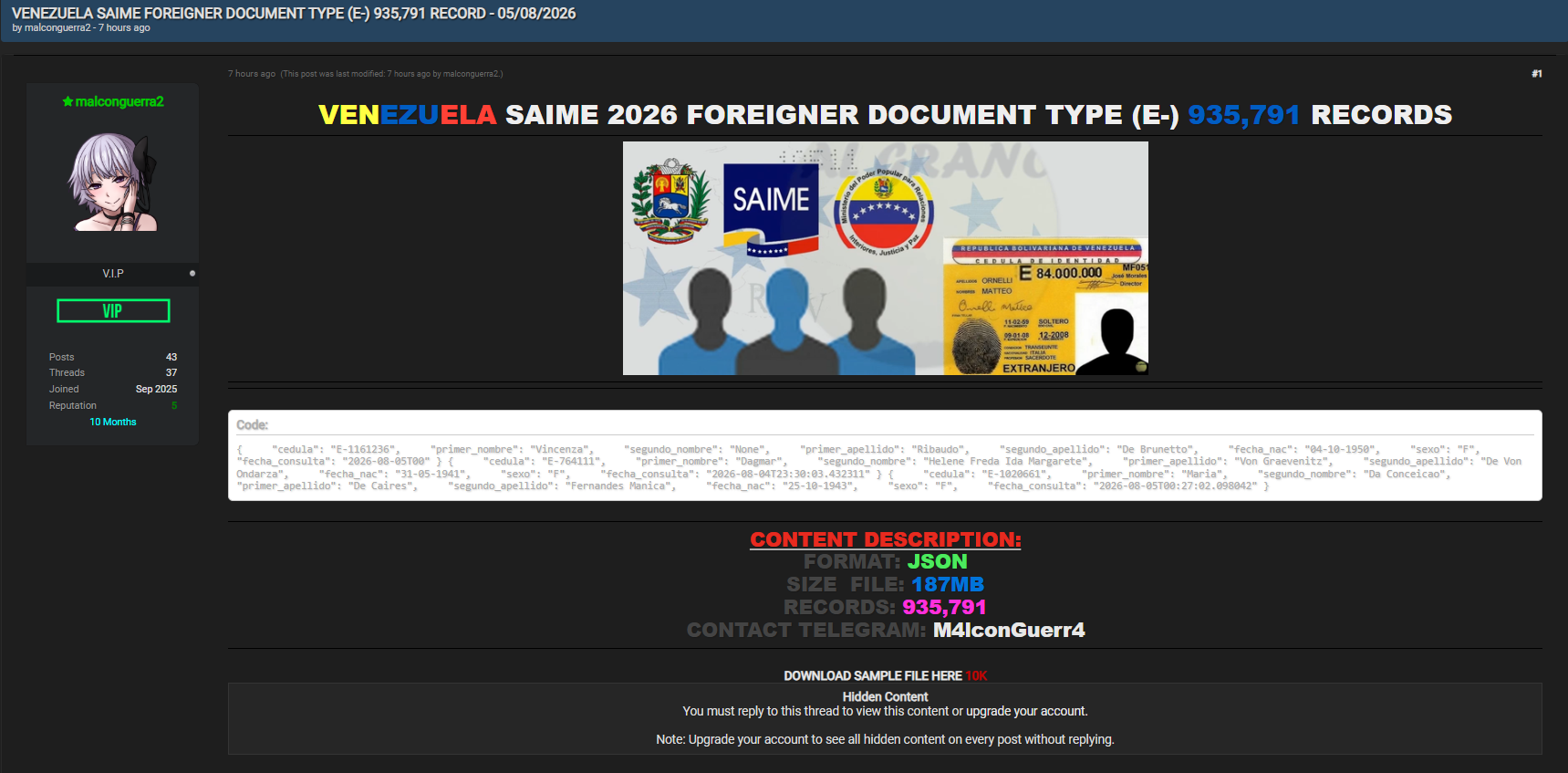 Alleged data breach of SAIME