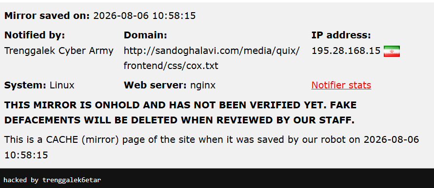 Trenggalek Cyber Army targets the website of Alavi Fund