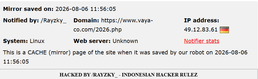 /Rayzky_ targets the website of VAYA