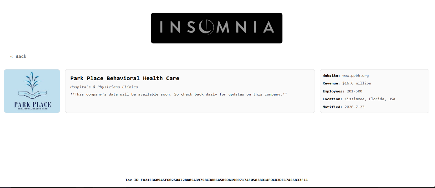 Park Place Behavioral Health Care falls victim to INSOMNIA Ransomware