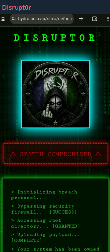 Disrupt0r targets the website of Hydro Tasmania