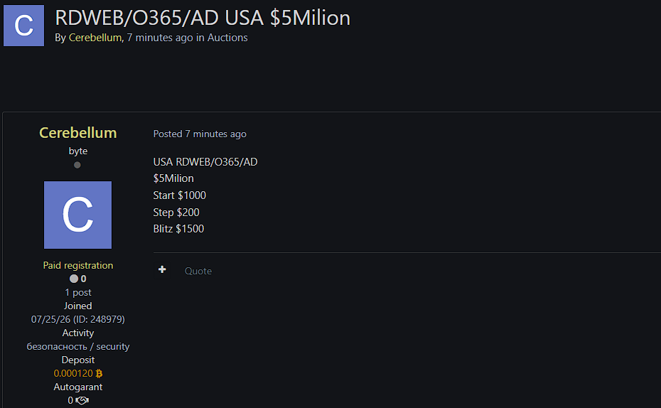 Alleged Sale of U.S. RDWeb, O365, and AD Access