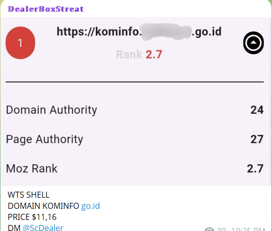 Alleged Sale of Web Shell Access to an Unidentified Indonesian Government Website