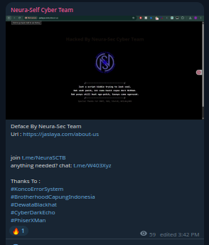 Neura Self Cyber Team targets the website of Jaslaya