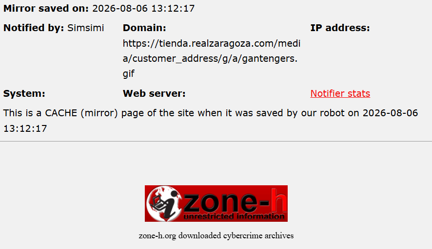 Simsimi targets the website of Real Zaragoza Official Store