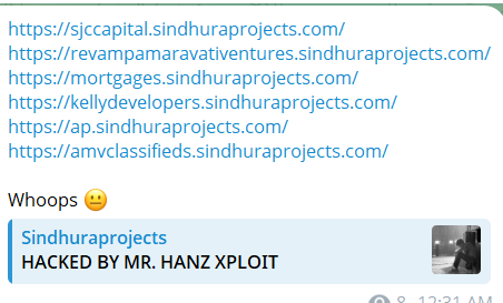 DeepCore Network targets the website of Sindhura Projects