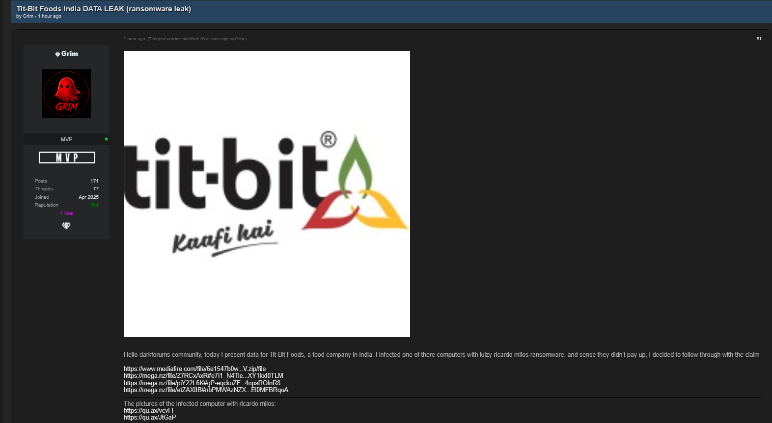 Alleged data breach of Tit-Bit Foods
