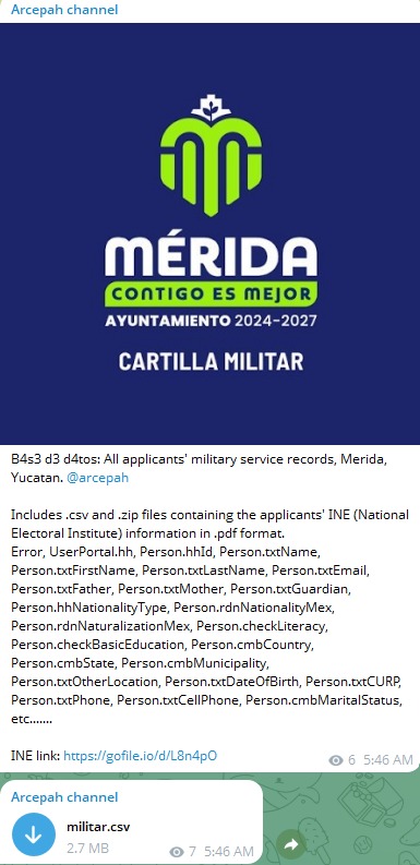 Alleged data leak of Ayuntamiento de Mérida