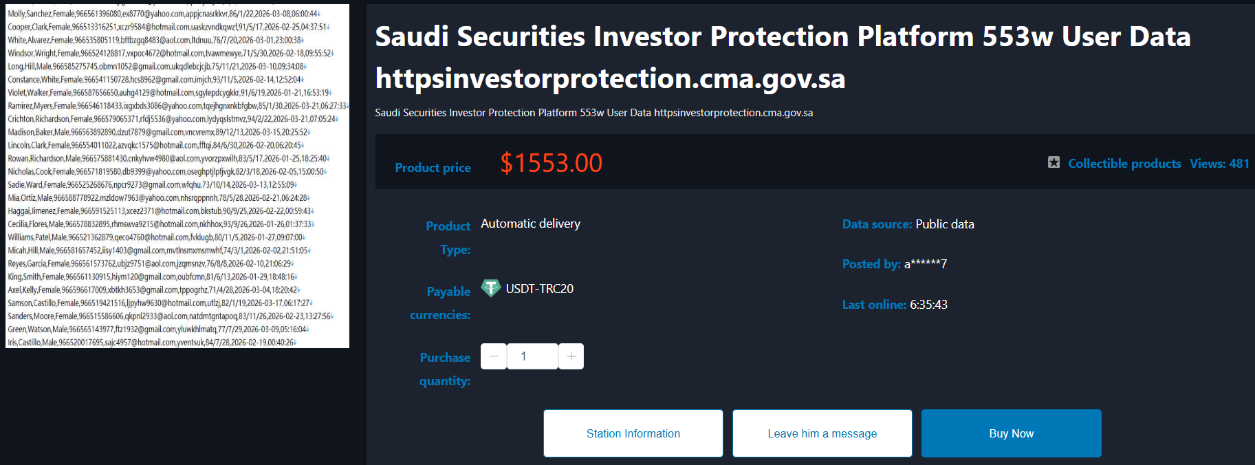Alleged sale of Investor Protection user data