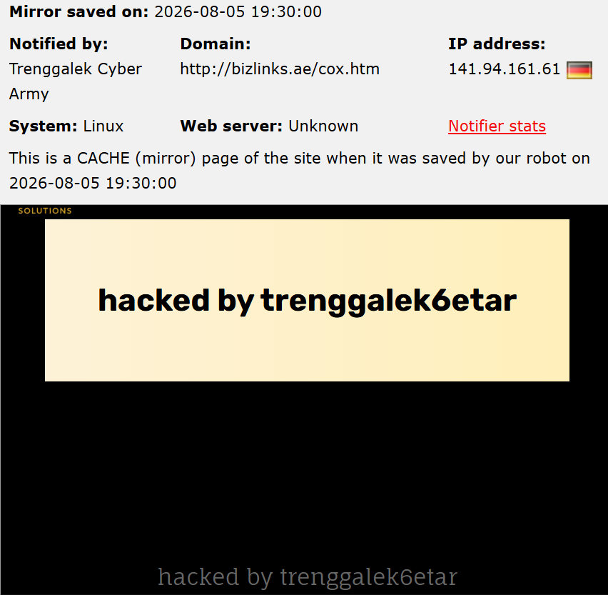 Trenggalek Cyber Army targets the website of BizLink