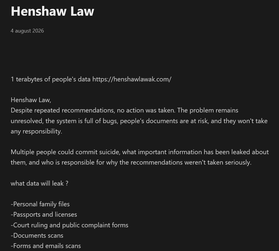 Henshaw Law falls victim to Triple X Ransomware