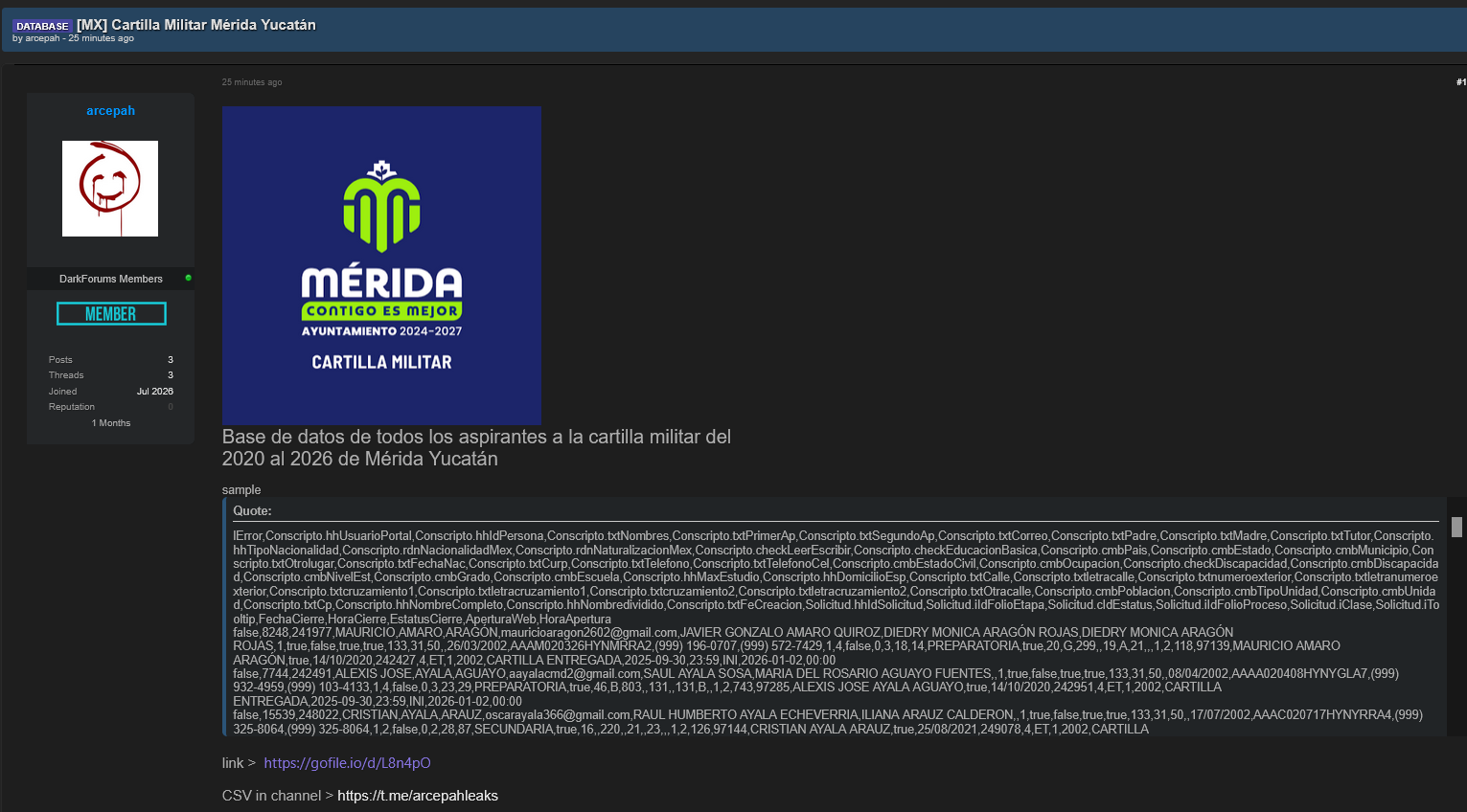 Alleged data breach of Ayuntamiento de Mérida