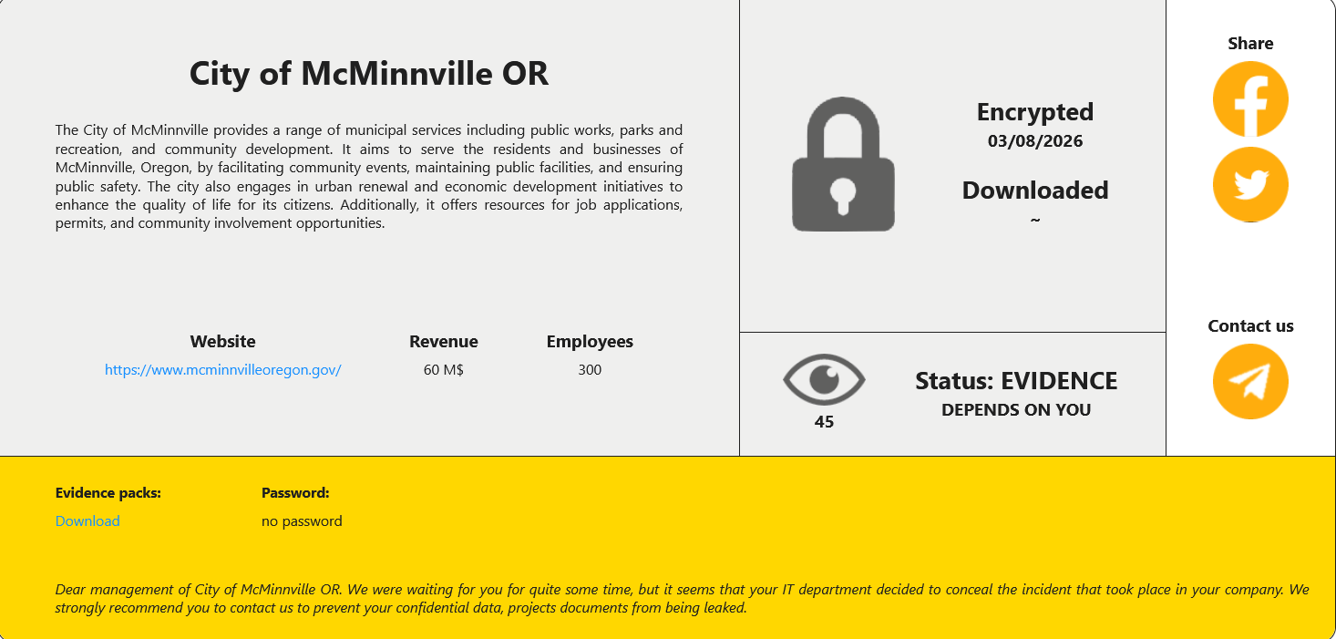 City of McMinnville Falls Victim to RansomHouse Ransomware