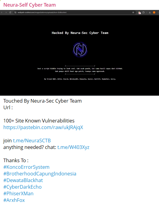 Neura Self Cyber Team targets the website of Pastebin
