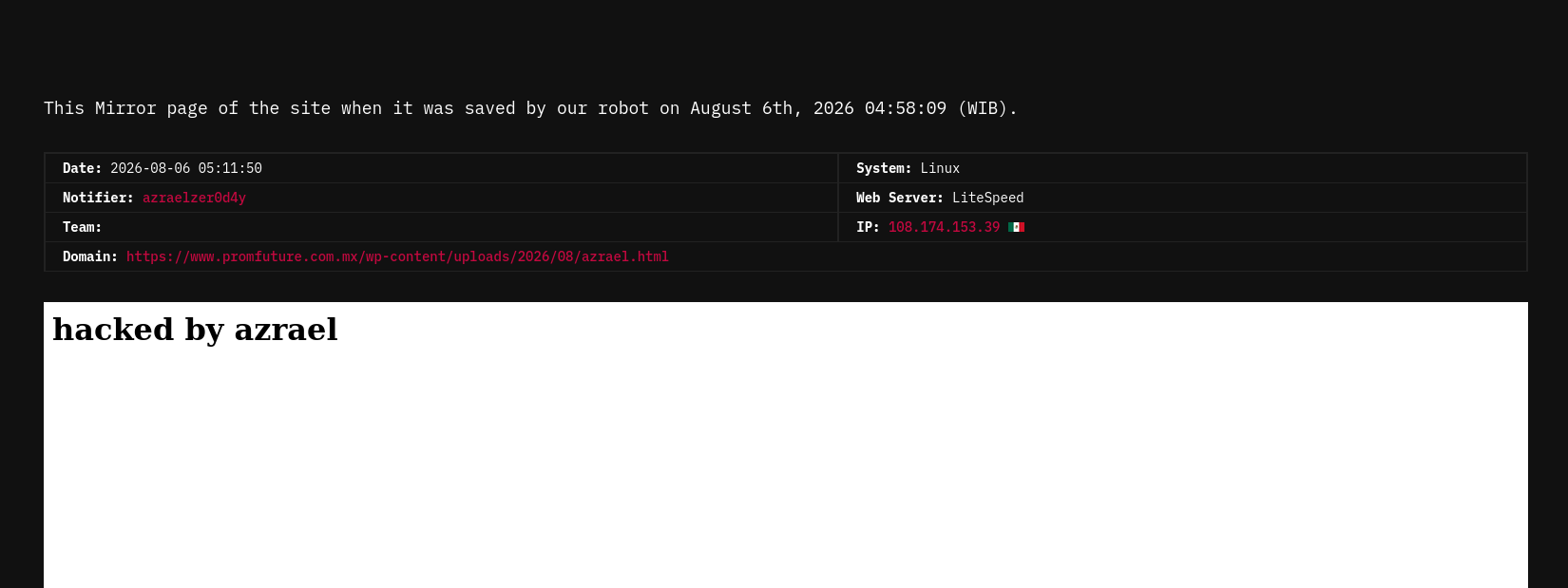 azraelzer0d4y targets the website of Promfuture