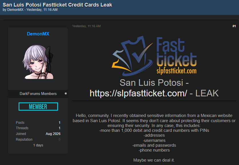 Alleged data breach of Fast Ticket