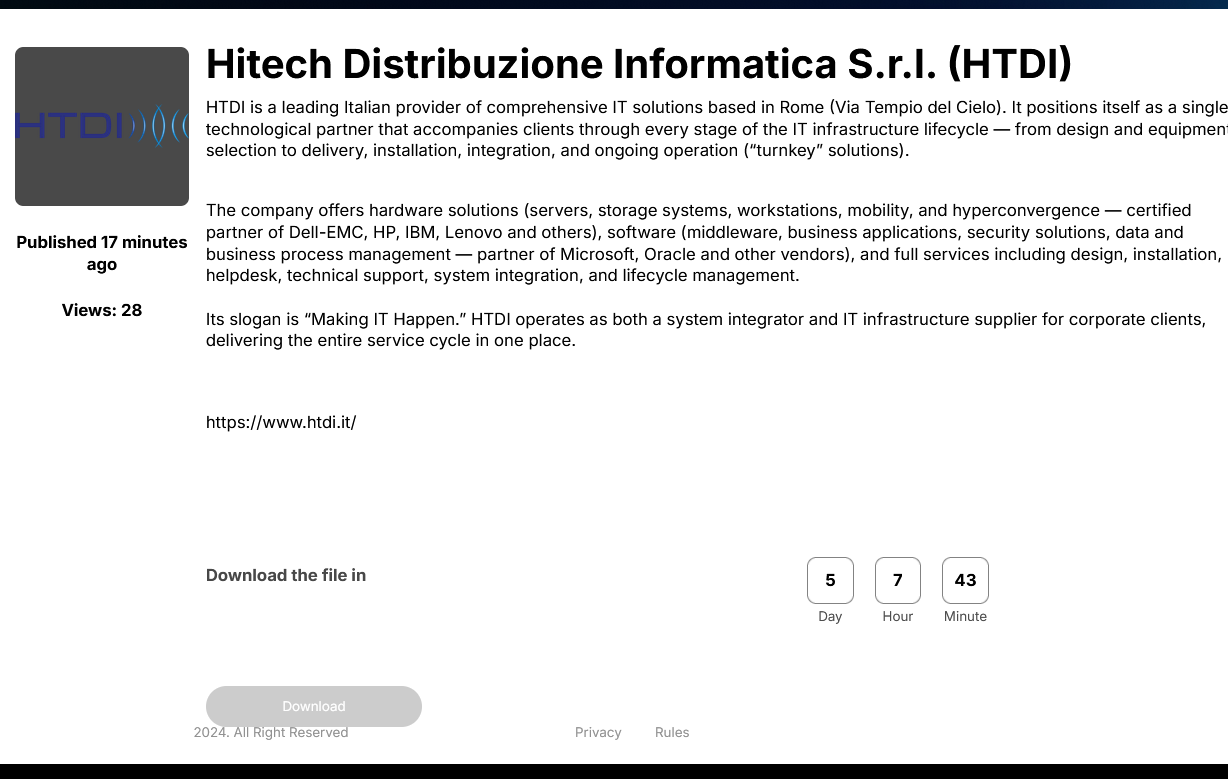HTDI SRL Falls Victim to Space Bears Ransomware
