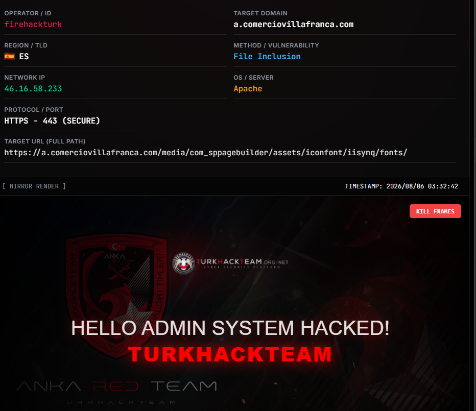 TurkHackTeam targets the website of Villafranca Commerce