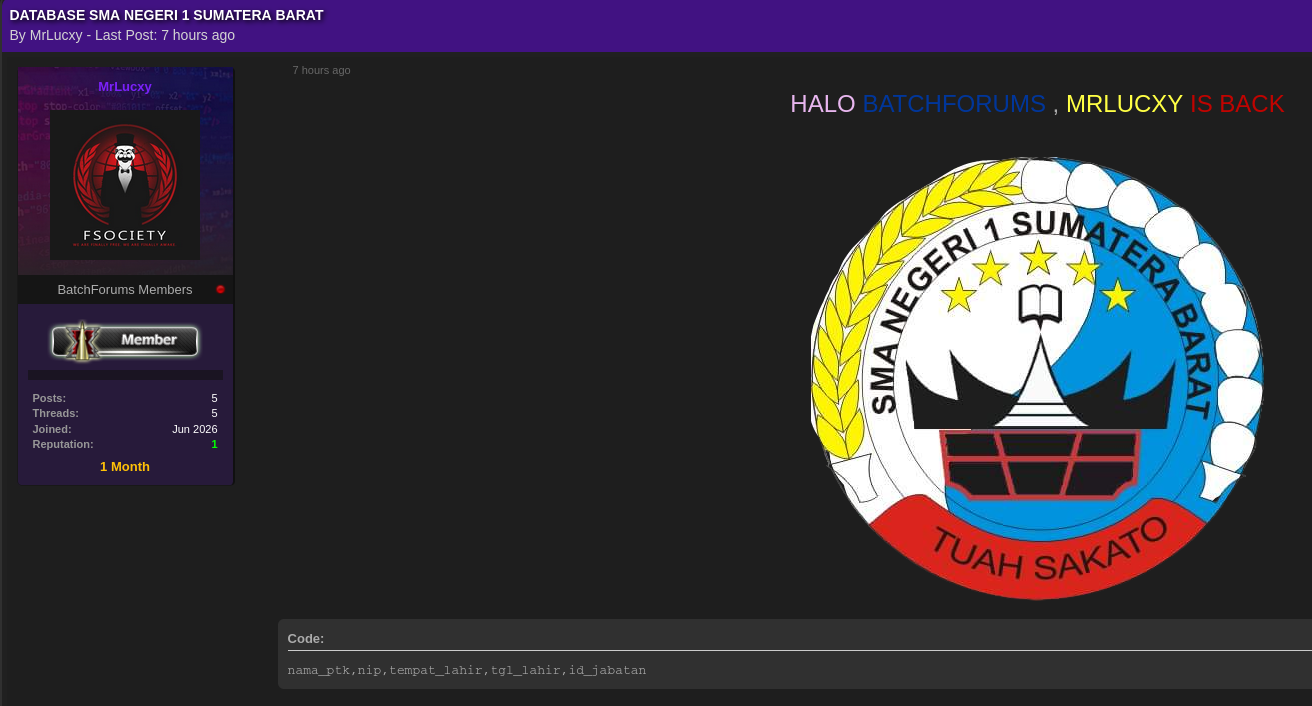 Alleged data breach of SMA Negeri 1 Sumatera Barat
