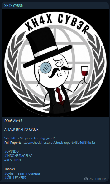 XH4X CYB3R targets the website of Ministry of Communications and Digital Affairs Republic of Indonesia