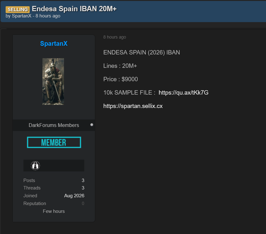 Alleged Sale of Endesa Spain IBAN Database