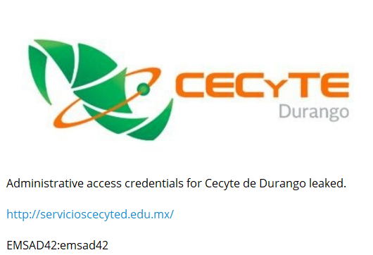 Alleged leak of login credentials to CECyTE Durango