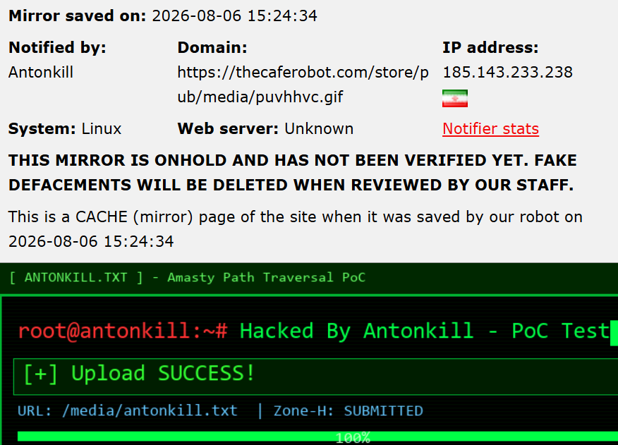 Antonkill targets the website of Cafe Robot
