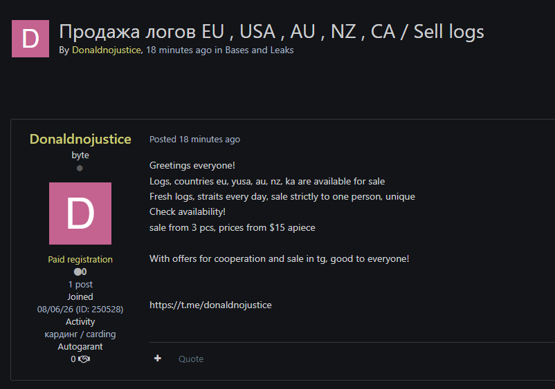 Alleged sale of logs from multiple countries