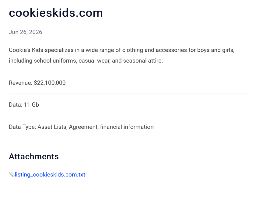 Alleged data breach of Cookie’s Kids