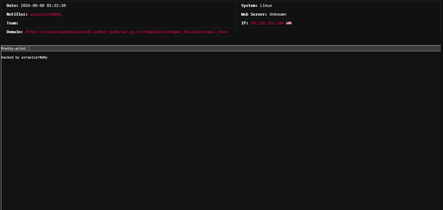 azraelzer0d4y targets the website of Sala de Casación Penal Juvenil