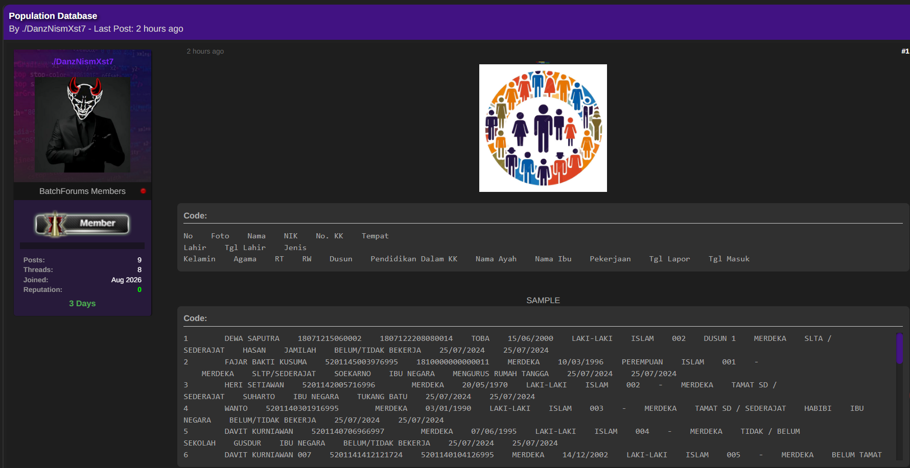 Alleged leak of Indonesian Population Database