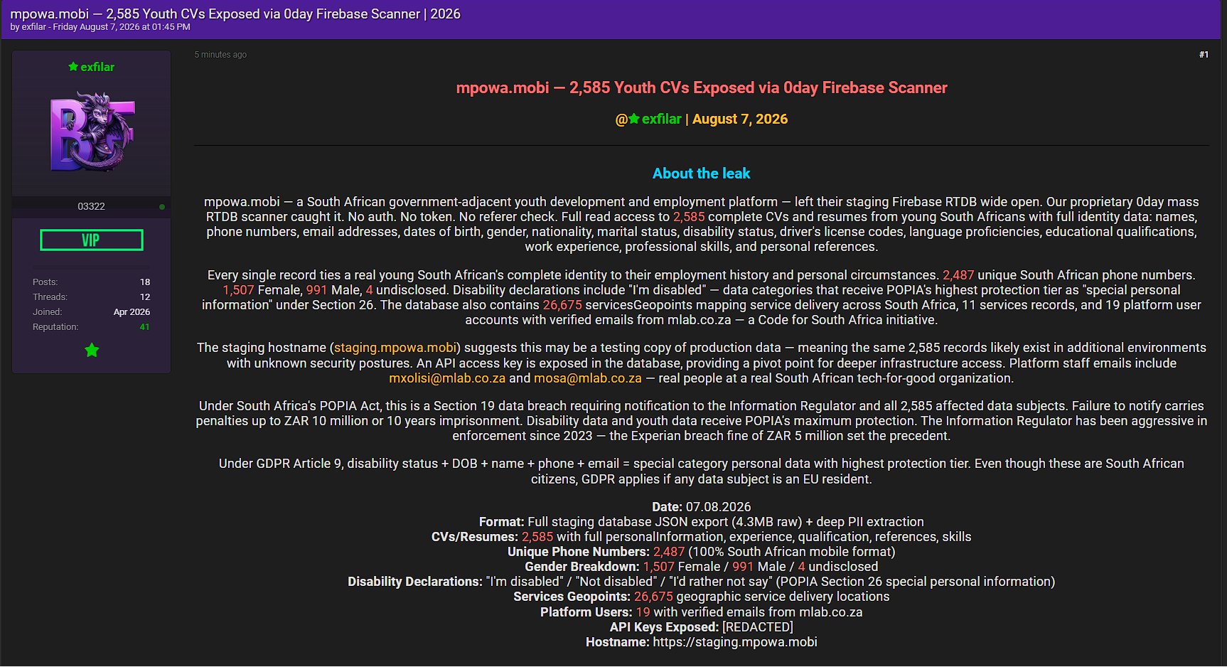 Alleged Sale of Mpowa Database