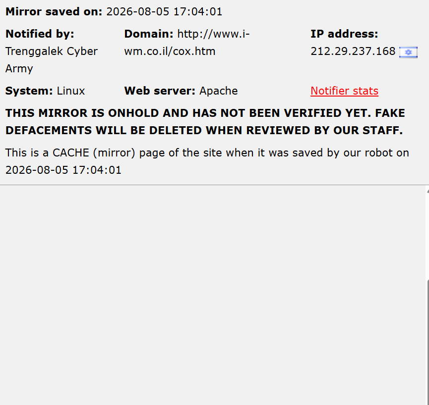 Trenggalek Cyber Army targets the website of i-wm.co.il